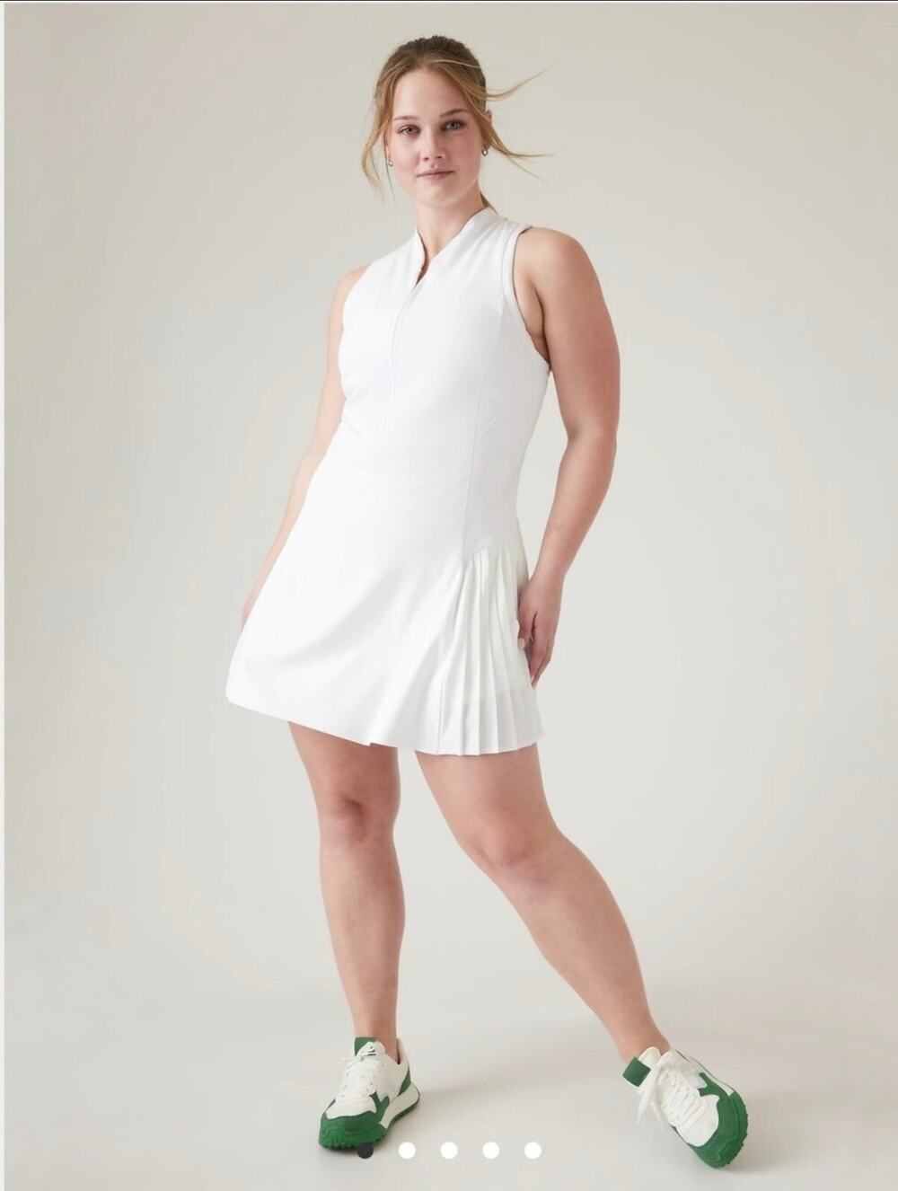 Athleta 
Tennis Dress White Pleated Zip Front Sleeveless Athletic Golf Women’s L